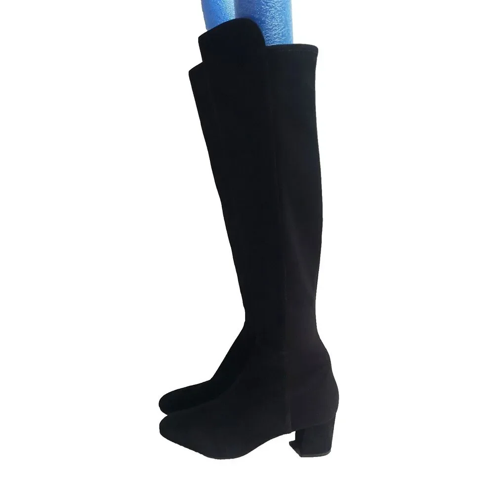 stuart weitzman boots 5050 Suede Over The Knee 9B Black Stretch Block Heel S5440